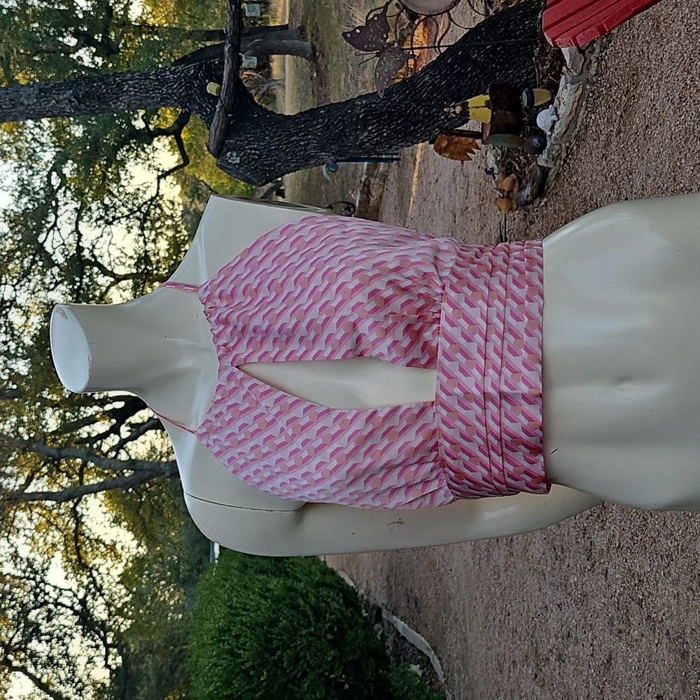 Elenza By L&L Pink & Cream Polyester Halter Top Size Small